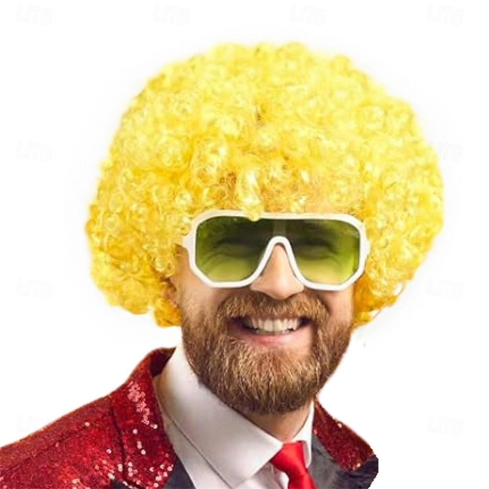 Peruca de Carnaval 2026 Rosa Vermelho Preta Encaracolado Afro Curto Peruca sintética para festivais Mardi Gras Parada Cabelo para fantasia de cosplay para Masculino de 2026 por $11.49 –P4