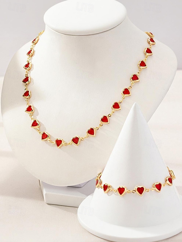 Conjunto de colar e pulseira com pingente em formato de coração, feito de liga metálica, disponível em diversas cores – acessório perfeito para o Natal e Dia dos Namorados. de 2026 por $11.99 –P3