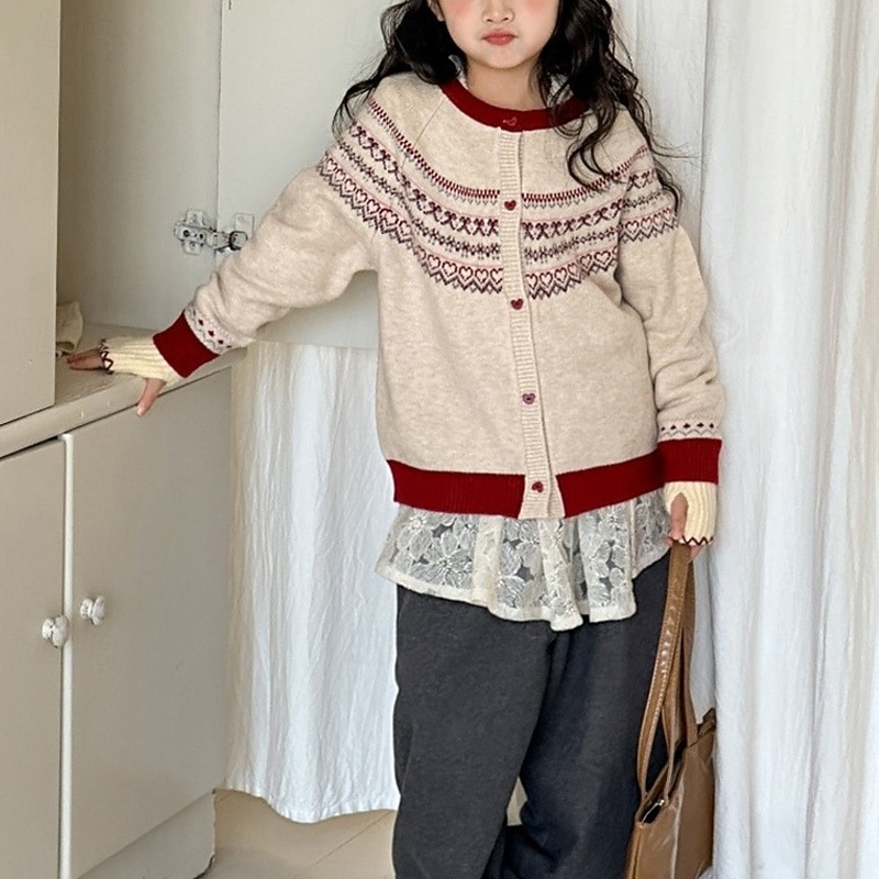 Kids Girls' Cardigan Sweater Heart Outdoor Long Sleeve Button Up Fashion 4-12 Years Fall Beige 2026 - $27.99 –P6
