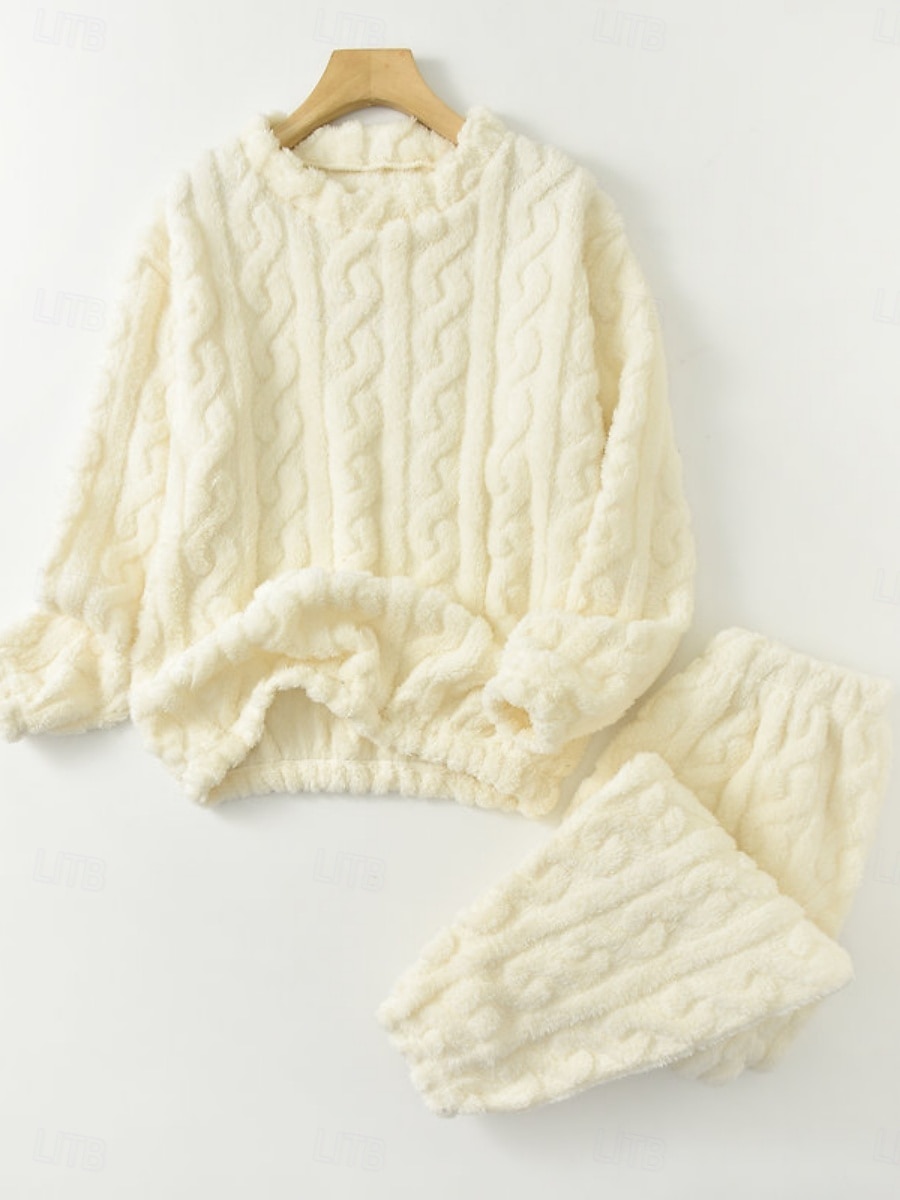 Női Pizsama Alkalmi Kényelmes Tiszta szín Rugalmas derék Nadrág Otthon Napi Hosszú ujj Terített nyak Fehér Rubin Sötétkék Bíbor Khakizöld Tavasz Ősz Tél Laza öltözet 2026 - $24.99 –P16