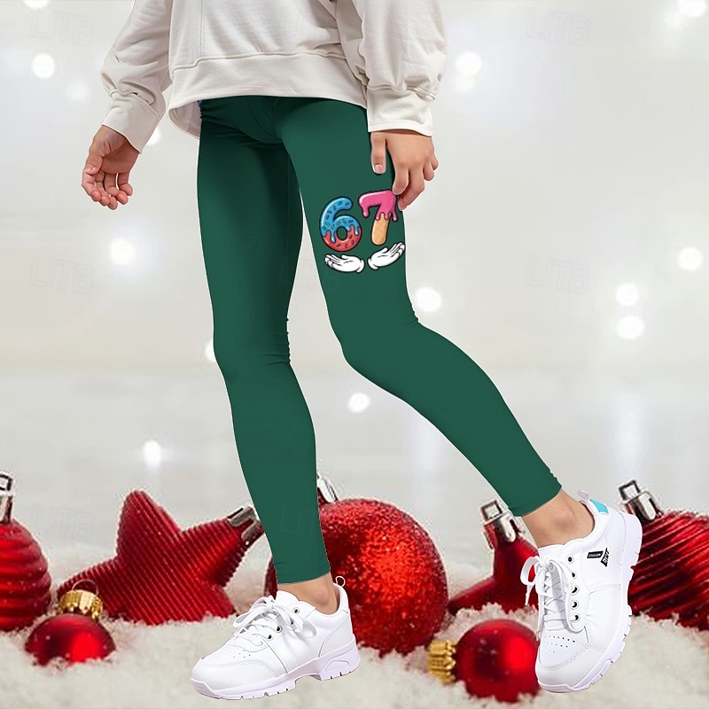 Flickor 3D Grafisk 67 Byxor Damasker Vår Höst söt stil Streetwear Grundläggande Barn 4-12 år Utomhus Semester Ledigt Normal 2026 - $13.99 –P2