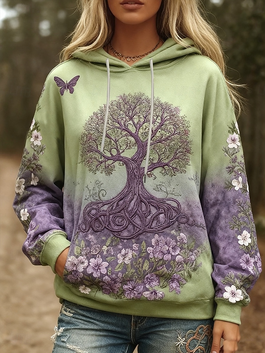 Dame Pullover hettegenser-genser Grafisk Geometrisk Abstrakt Varm Årgang Fritid Langermet Med hette Vanlige topper Gate Hverdag Avslappet Trykt mønster Lomme foran Blå Grønn Høst Vinter 2025 - $26.99 –P3