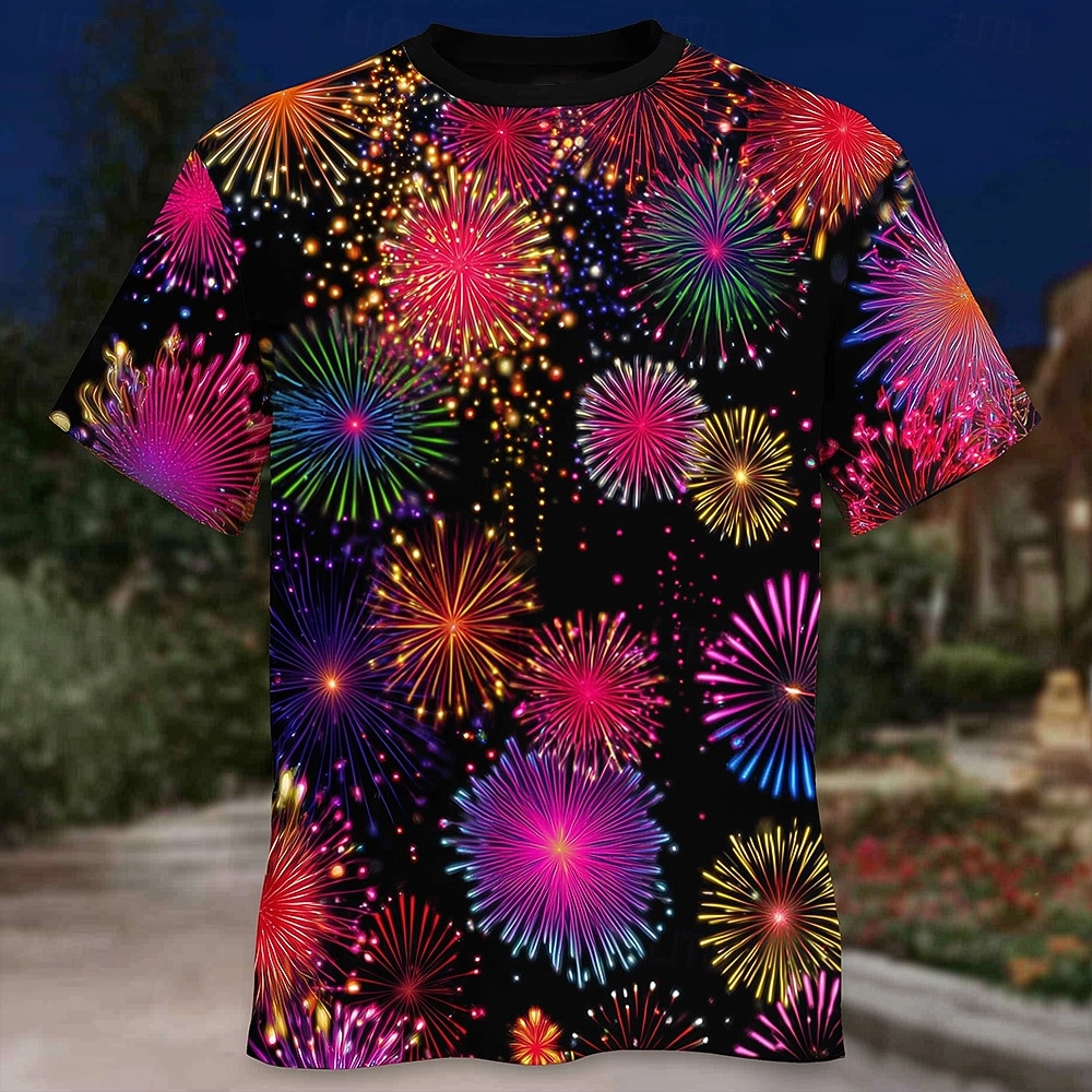 Nouvel An Homme bonne année Feux d'artifice 2026 T-shirt Manche Courte T-shirt Impression 3D Col ras du cou Chemise Exagéré Designer Artistique Club Soirée Rue Noir 1 Noir 3 Noir 2 Automne Hiver de 2026 ? $22.99 –P1