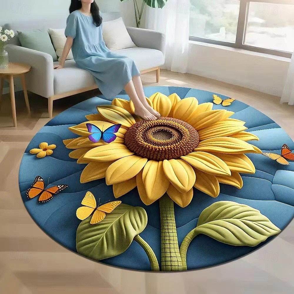 Covor de zonă cu imprimeu plat 2D, seria floarea-soarelui, covor din catifea cristalină pentru sufragerie, canapea, masă de cafea, dormitor, noptieră, dressing, husă decorativă moale pentru podea 2026 - $7.99 –P5