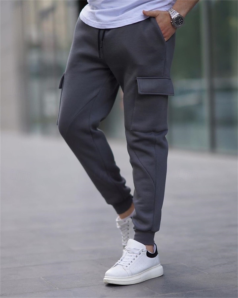 Herre Cargo joggebukse Joggebukser Fleecebukser Jogger Bukser Snorer Lomme Elastisk midje عادي Komfort Varm utendørs Daglig Ut på byen Mote Fritid Svart Hvit Mikroelastisk 2026 - $20.99 –P5