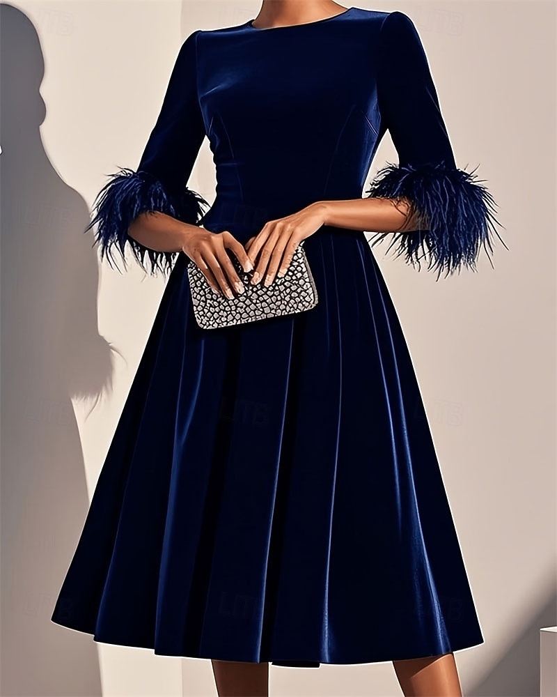 Femmes Robe Midi Robe en Velours Robe d'Hiver Robe évasée Élégant Mode Classique Quotidien Extérieur Bureau Coupe régulière Uni Manche 3/4 Col ras du cou Bleu Automne Hiver de 2026 ? $48.99 –P1