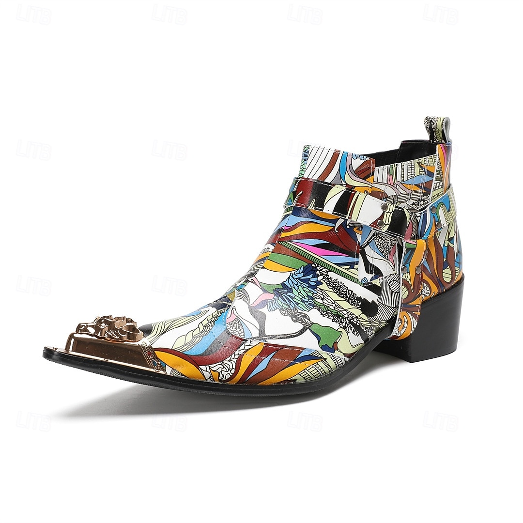 Miesten värikkäät ja taiteelliset aidosta nahasta valmistetut nilkkurit - monivärinen muotoilu vetoketjulla ja kiiltävillä metallisilla yksityiskohdilla, ihanteellinen muodikkaaseen vapaa-ajan käyttöön ja erityistilaisuuksiin 2025 - $139.99 –P2