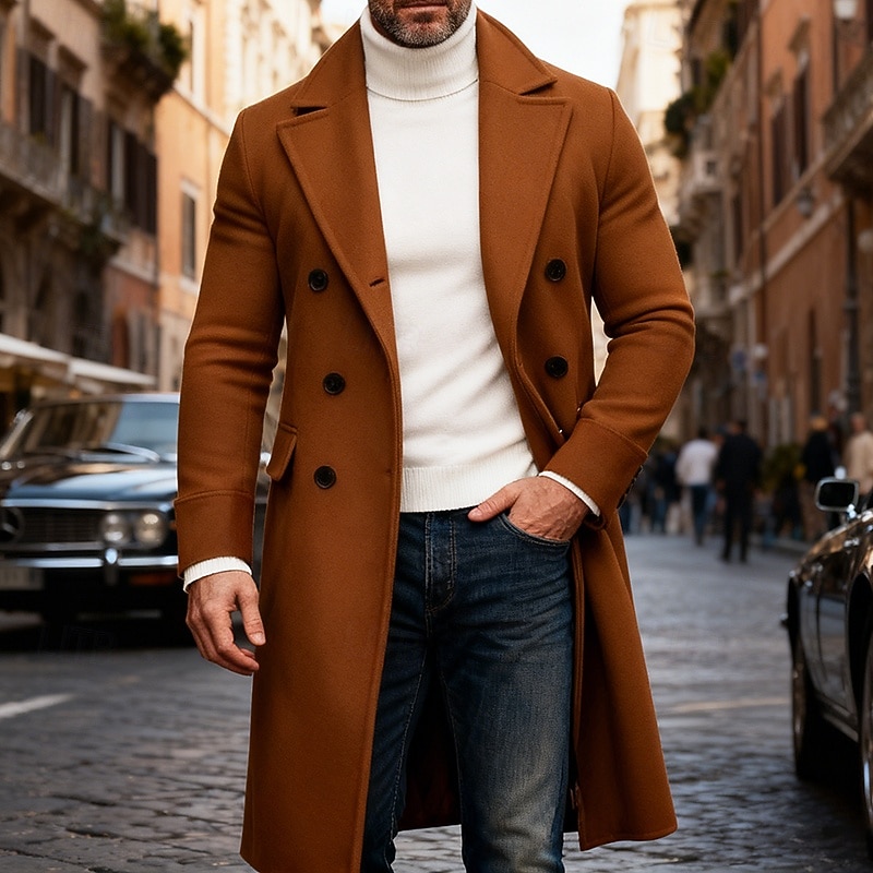 Homme Manteau d'Hiver Manteau Trench-Coat Long Trench-coat Extérieur Occasionnel Automne Hiver Polyester Chaleur Thermique Vêtements d'extérieur Vêtement Tenue Classique Uni Avec Poches Col à Revers de 2026 ? $45.99 –P3