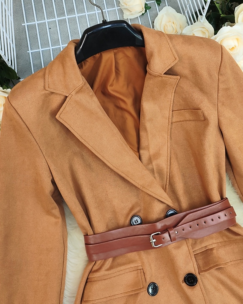 Women's Winter Coat Blazer Warm Comfortable Pocket Buttons Active Fashion Solid Color Outdoor Vacation Going out Weekend Long Turndown Regular Fit Long Sleeve Outerwear Khaki Fall Winter 2026 - $54.99 –P4