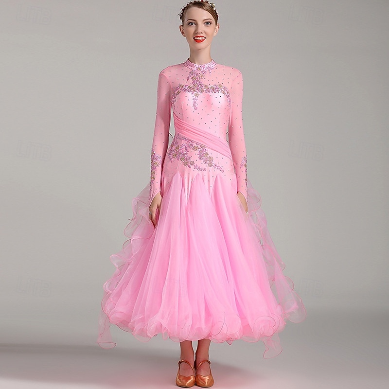 Женское элегантное платье для бальных танцев бирюзового цвета, украшенное стразами, с высоким воротником, для вальса, танго, румбы, современного танца, для выступлений на соревнованиях 2026 - $190.99 –P10