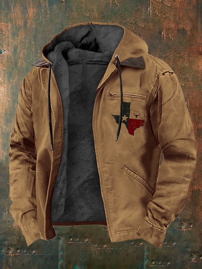 Herre Hettegenser med full glidelås Fleece-jakke Hettegenser i fleece Svart Brun Med hette Kors Amerikansk flagg Lomme Trykt mønster Avslappet Daglig Ut på byen Polyester Gatemote Retro Rød Fritid 2026 - $62.99 –P2
