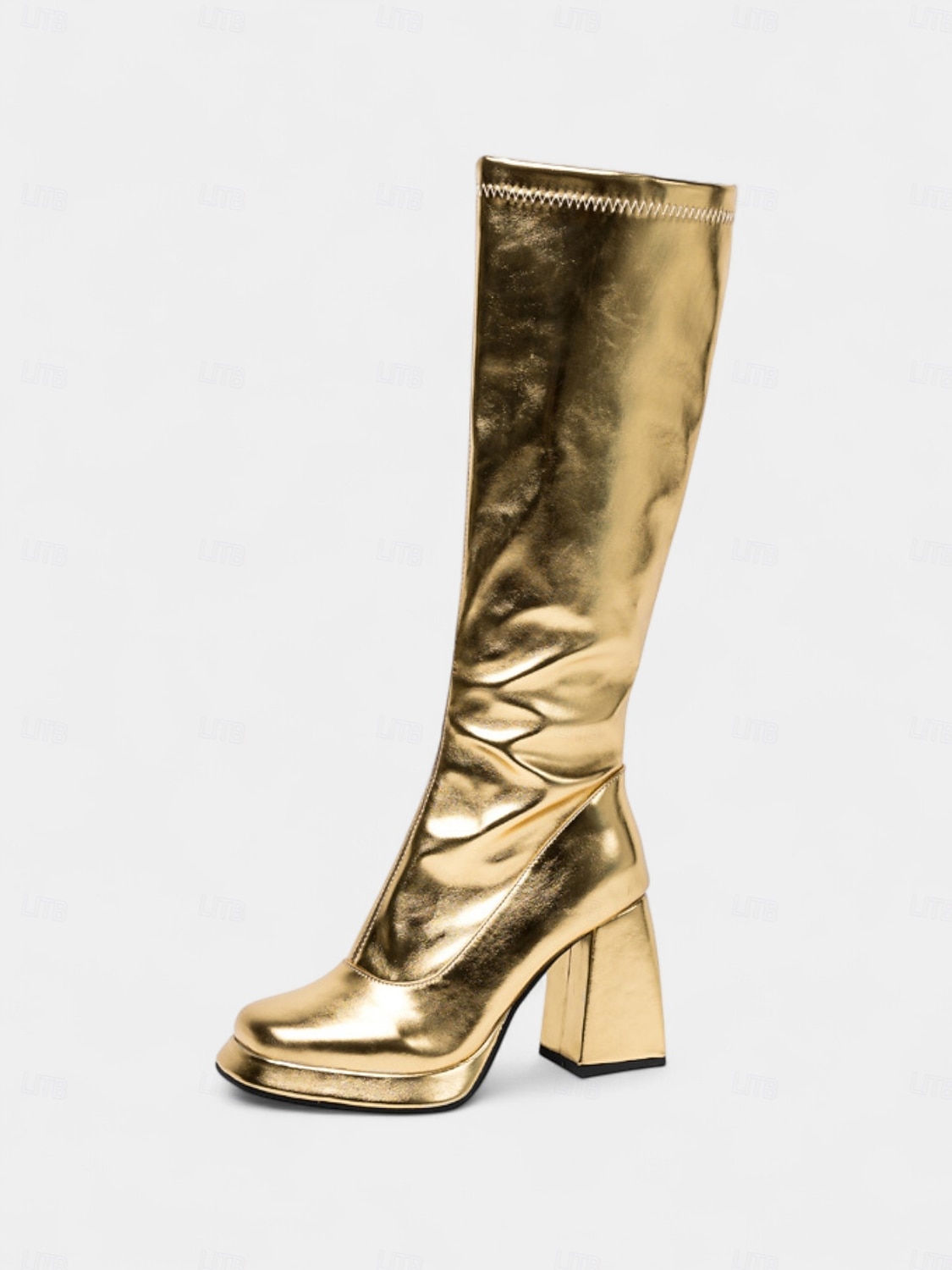 Dámské stříbrné go-go kozačky s robustním podpatkem a detailem na zip, retro styl 80. let, ideální na diskotékové párty, večerní zábavu a kostýmní akce 2025 - $79.99 –P3