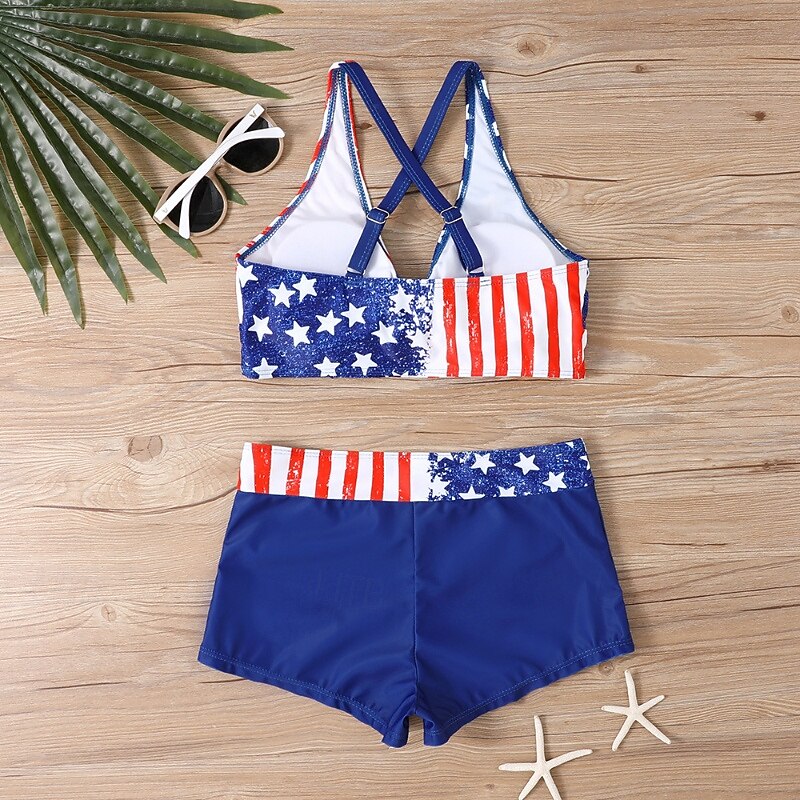 Damen Badeanzug Zweiteilig Slips Bademode Rückenfrei Urlaub Strandbekleidung Flagge V Ausschnitt Ärmellos Badeanzüge 2026 - $25.99 –P7