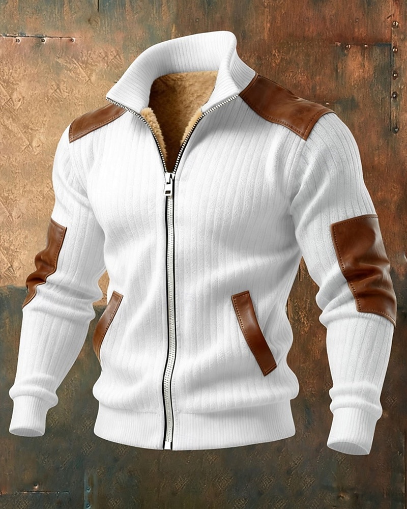 Men's Winter Coat Fleece Jacket Casual Jacket Outdoor Casual Thermal Warm Patchwork Pocket Fall Winter Plaid Streetwear Daily High Neck Regular Camel Black White Navy Blue Brown Jacket 2026 - $74.99 –P1