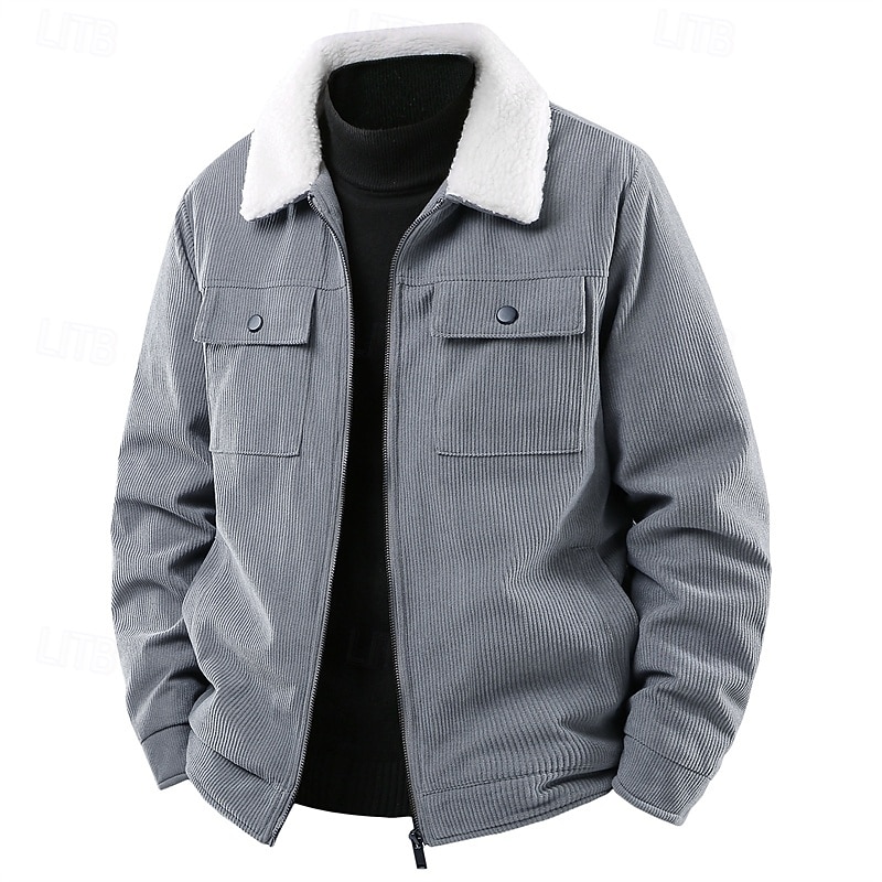 Homens Jaqueta de Inverno Casaco de lã Jaqueta casual Férias Diário Térmico / Quente Bolsos Tosão Outono Inverno Tecido Moda Roupa de rua Lapela Padrão Preto cáqui Verde Tropa Cinzento Casaco de 2026 por $48.99 –P12