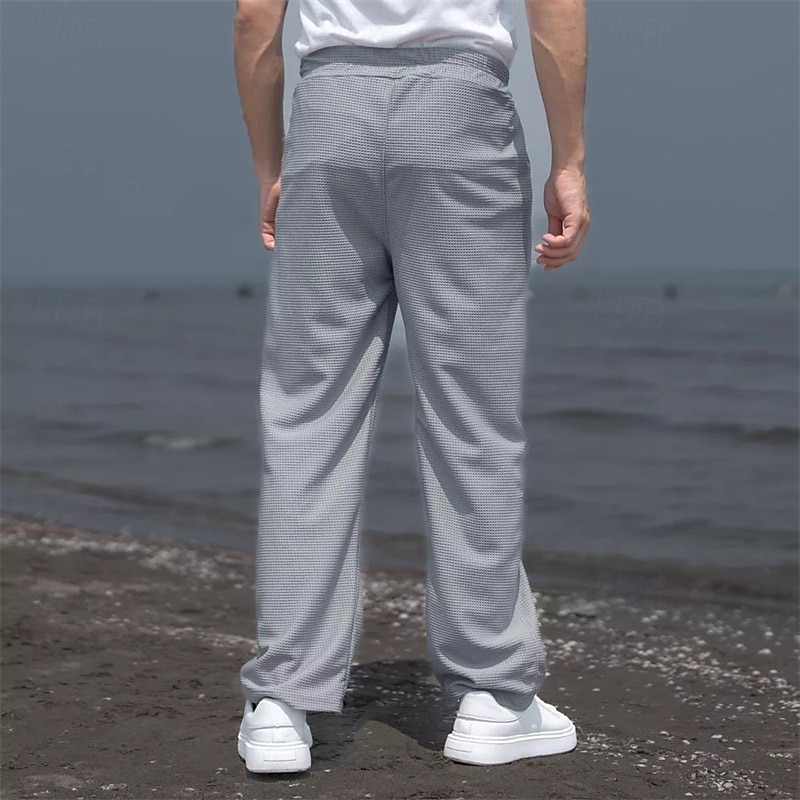 Men's Sweatpants Trousers Baggy Pants Straight Leg Sweatpants Waffle Pants Drawstring Pocket Elastic Waist Plain Comfort Soft Outdoor Daily Holiday Fashion Classic Style Black White Micro-elastic 2026 - $24.99 –P9