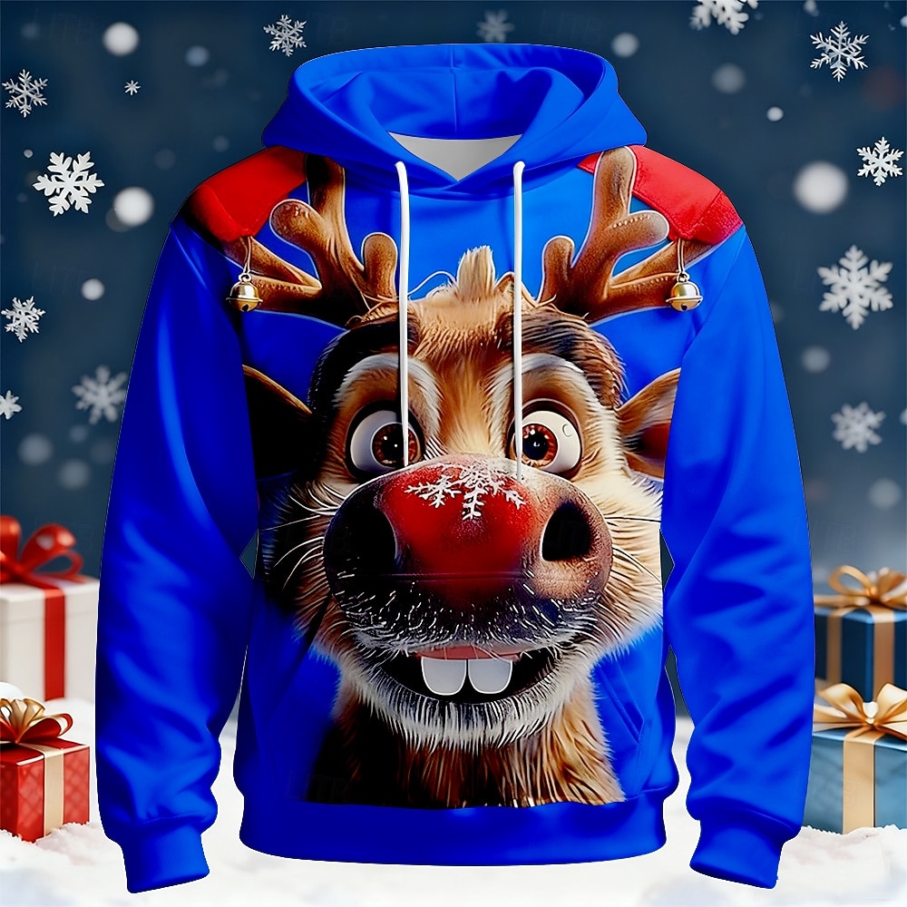 Jul Herre Elgjul Hattetrøje Genser Mote Daglig Fritid Crew-hals Med hette Hjem Fest Gave Sjø blå Kongeblå Grønn Snorer Høst Vinter Designer S M L XL XXL XXXL 2025 - $30.99 –P3