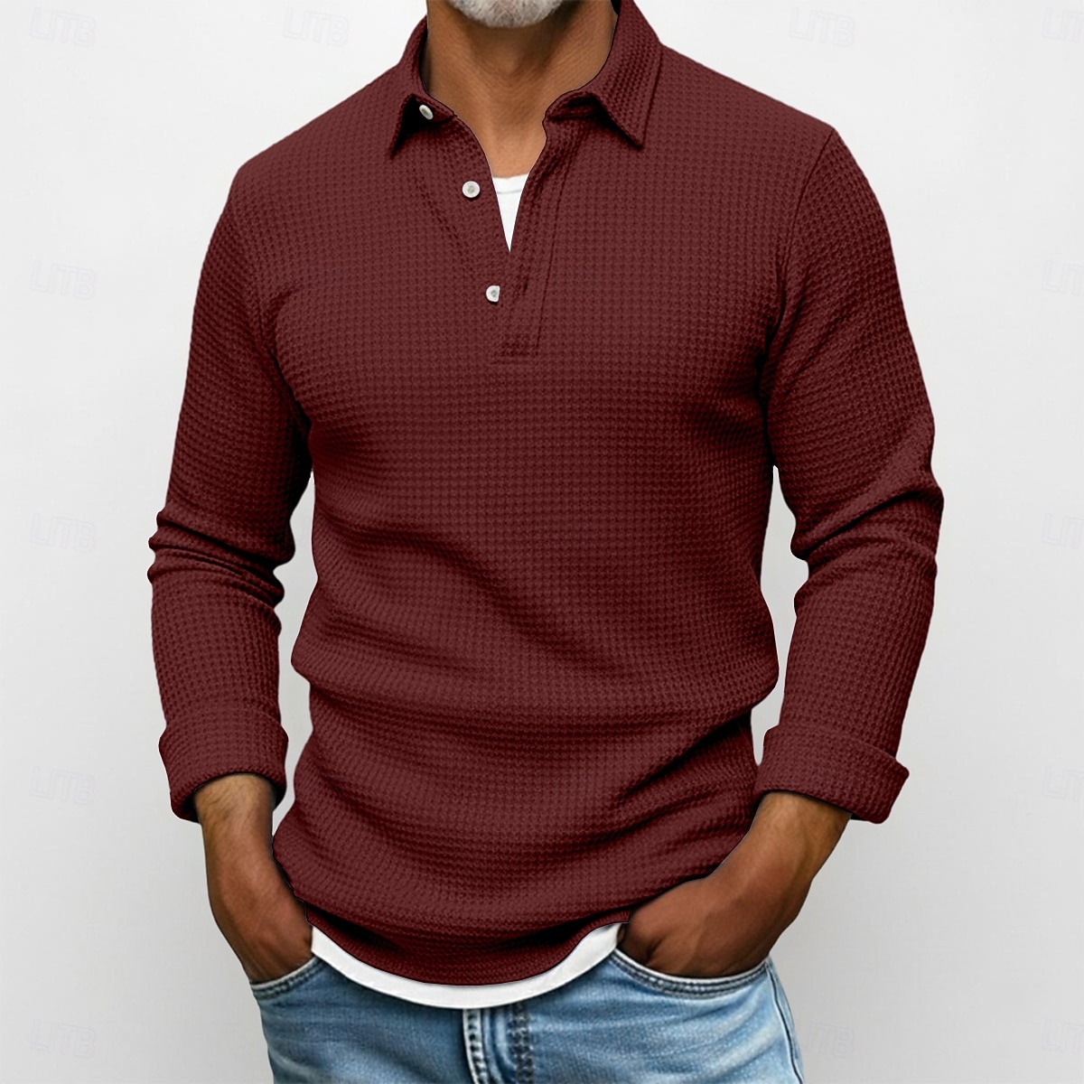 Homens Camisa Social Camisa Waffle Camisa casual Camisa de colarinho de banda camisa de botão Vinho Azul Marinha Verde Azul Claro Manga Longa Tecido Lapela Henley Casual Diário Roupa Moda Moderno de 2026 por $25.99 –P7