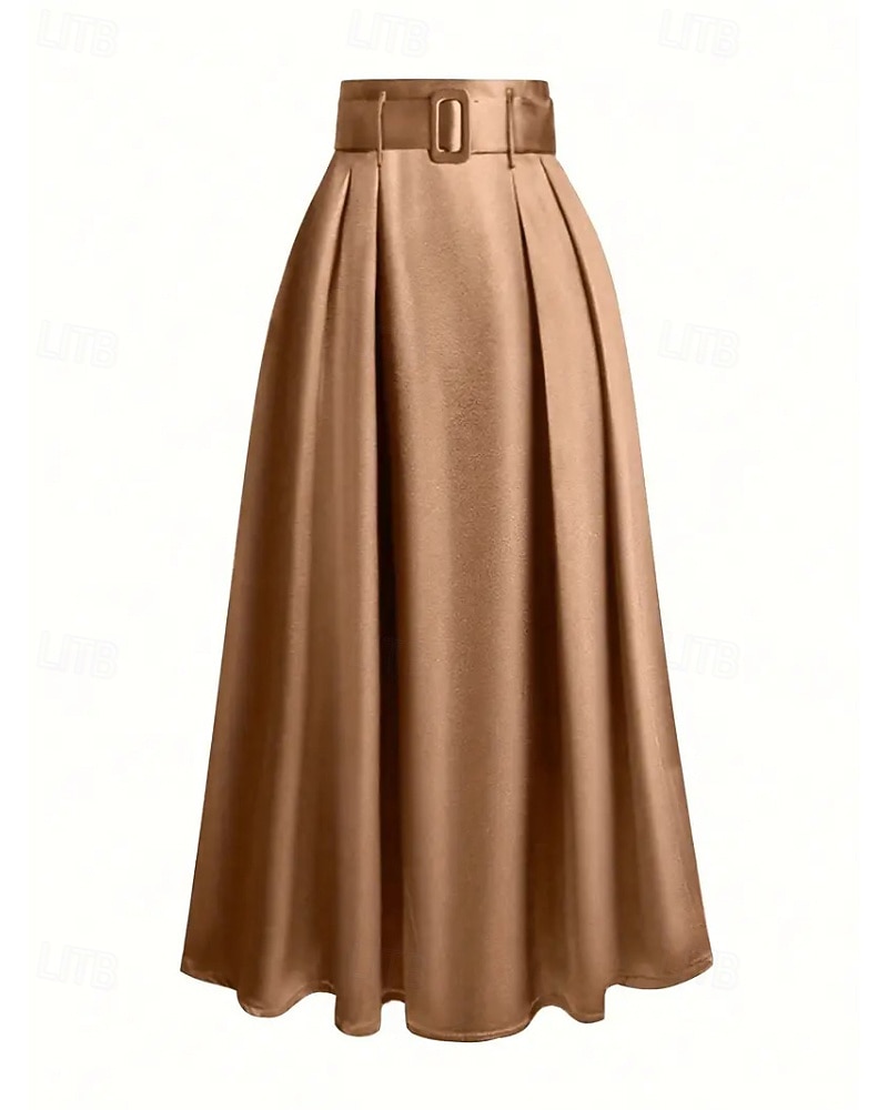 Mujer Faldas de satén Moda Maxi Alta cintura Faldas Plano Plisado Microelástico Diario Cita Vino Negro Rosa Verde Oscuro Primavera 2026 - $29.99 –P12