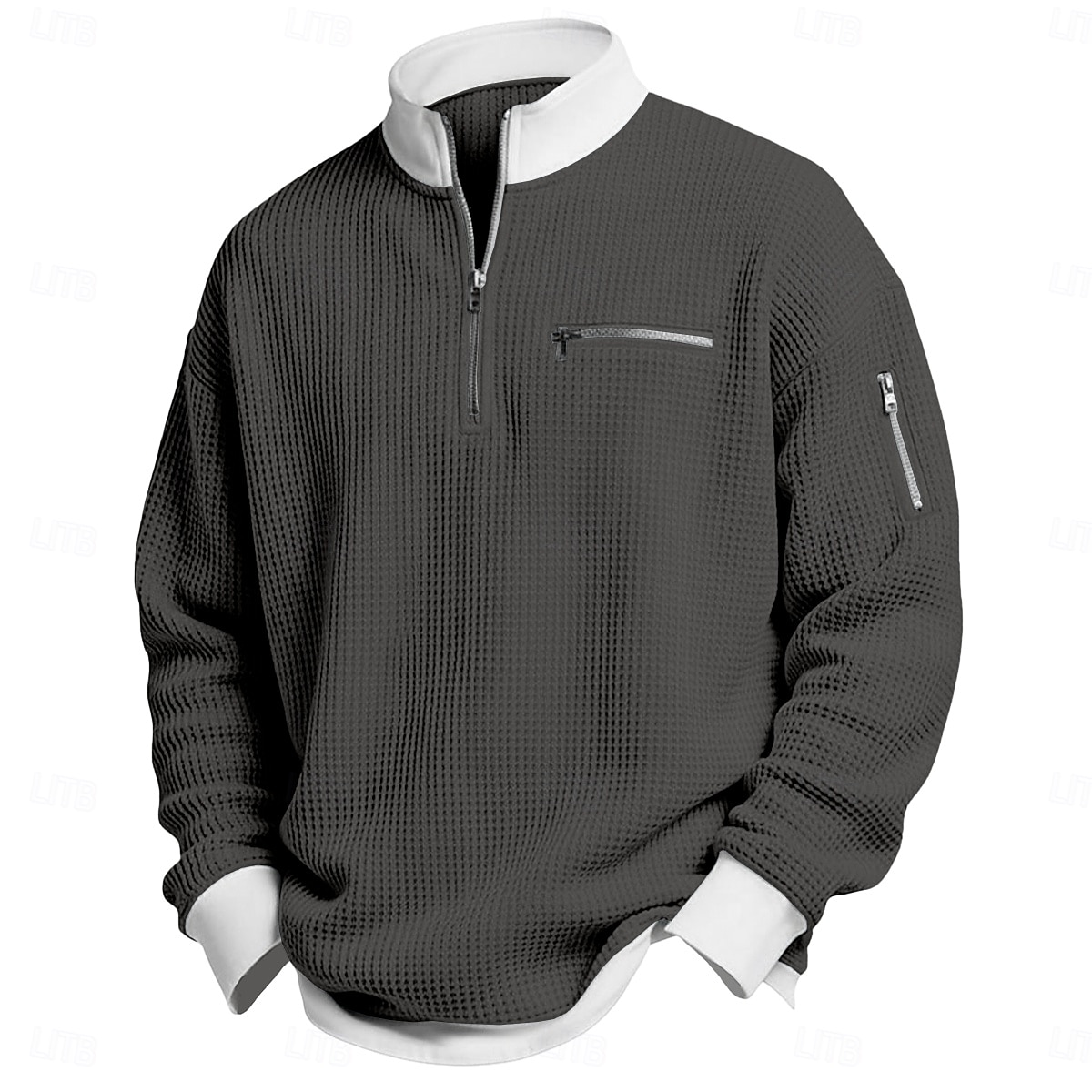 Herre Vaffel T-skjorte T skjorte Langermet Halv glidelås Vår Høst vinter Helfarge Tradisjonell / vintage Fritid Fargeblokk Lomme med glidelås utendørs Hjem Sport & Utendørs Lyseblå Rød Lilla Topp 2026 - $26.99 –P10