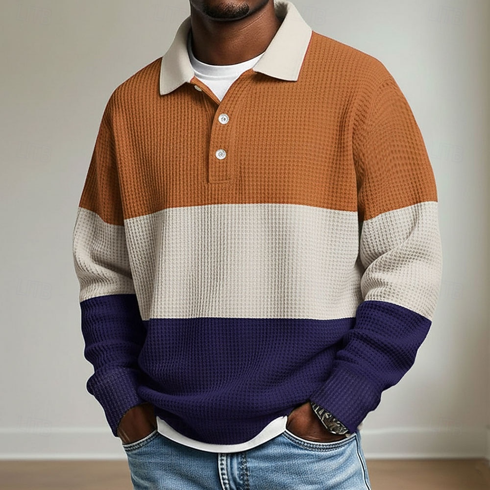 Per uomo A righe Magliette Polo a Nido d'Ape Polo da rugby Manica Lunga Magliette polo Camicie con Colletto Casual Athleisure Abbigliamento quotidiano Bottoni Primavera Autunno Inverno Blu Rosso del 2026 a $26.99 –P2