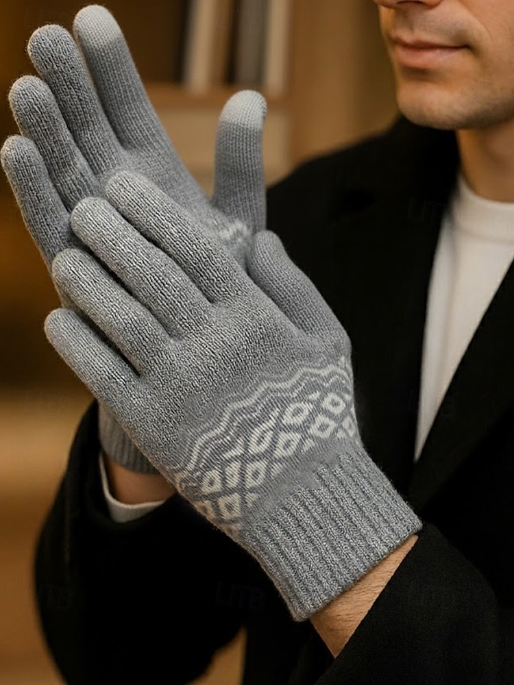 Julehansker med berøringsskjerm til herre, flere farger, varm strikk med Fair Isle-mønster, ideelle for vinter- og høytidsaktiviteter 2026 - $7.99 –P1