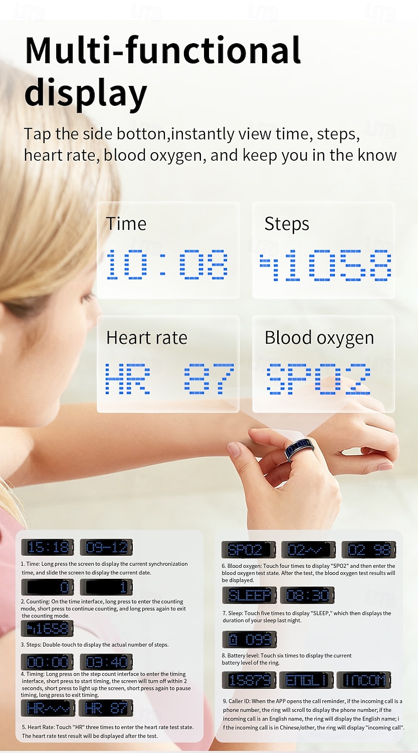 SR16 Älykello 0.1 inch Älykäs rannekoru Älykello Bluetooth Lämpötilan valvonta Askelmittari Aktiivisuuden seuranta Yhteensopiva Android iOS Naisten Miehet Vedenkestävä IPX-8 22 mm: n kellokotelo 2025 - $47.99 –P3