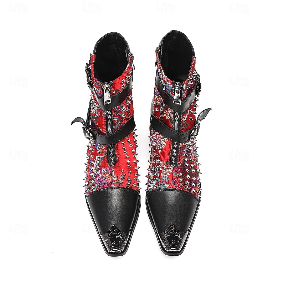 Miesten punamustat nastakengät – rock-henkinen muotoilu, mukavat ja kestävät, sopivat erinomaisesti rentoon arkeen, katutyyliin ja tapahtumiin 2025 - $179.99 –P4