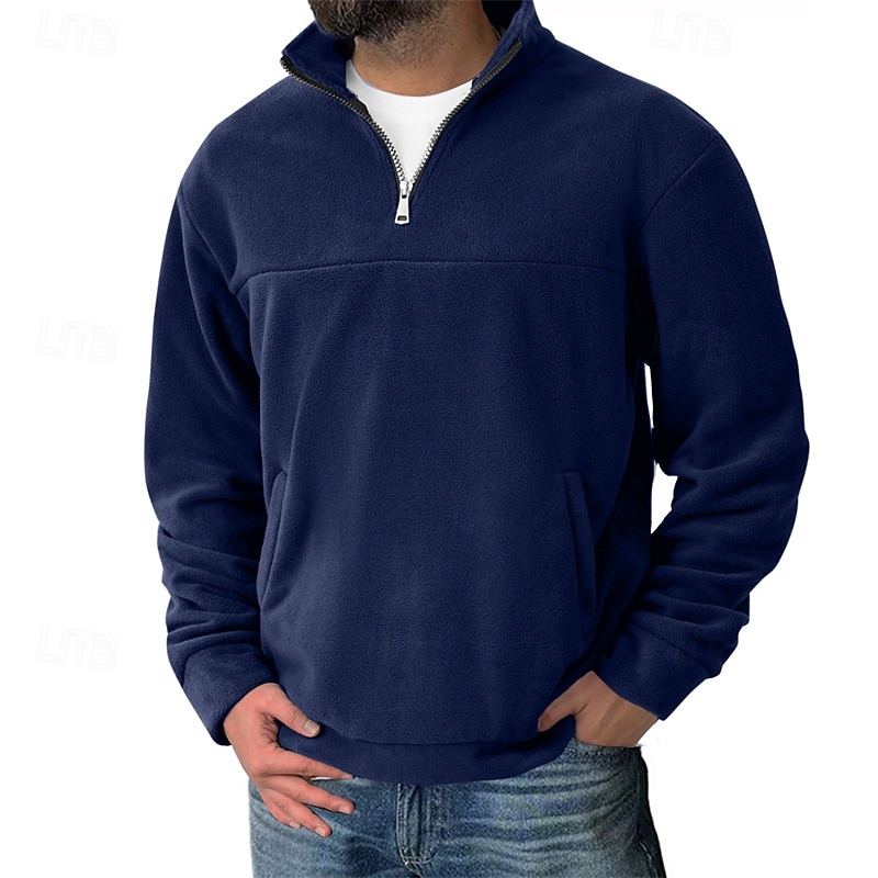 Men's Sweatshirt Fleece Sweatshirt Pullover Quarter Zip Sweatshirt Black Army Green Navy Blue Khaki Dark Gray Half Zip Plain Casual Daily Sports & Outdoor Polyester Streetwear Basic Casual Fall 2026 - $32.99 –P9