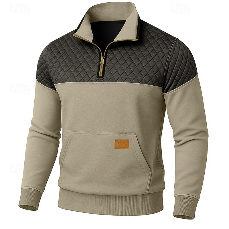 Męskie Bluza dresowa Bluza Waffle Zjechać na pobocze Bluza z zamkiem błyskawicznym Zieleń wojskowa Khaki Jasnoszary Ciemnoszary Klapa Równina Niejednolita całość Kolorowy blok Teksturowany Codzienny 2026 - $34.99 –P6