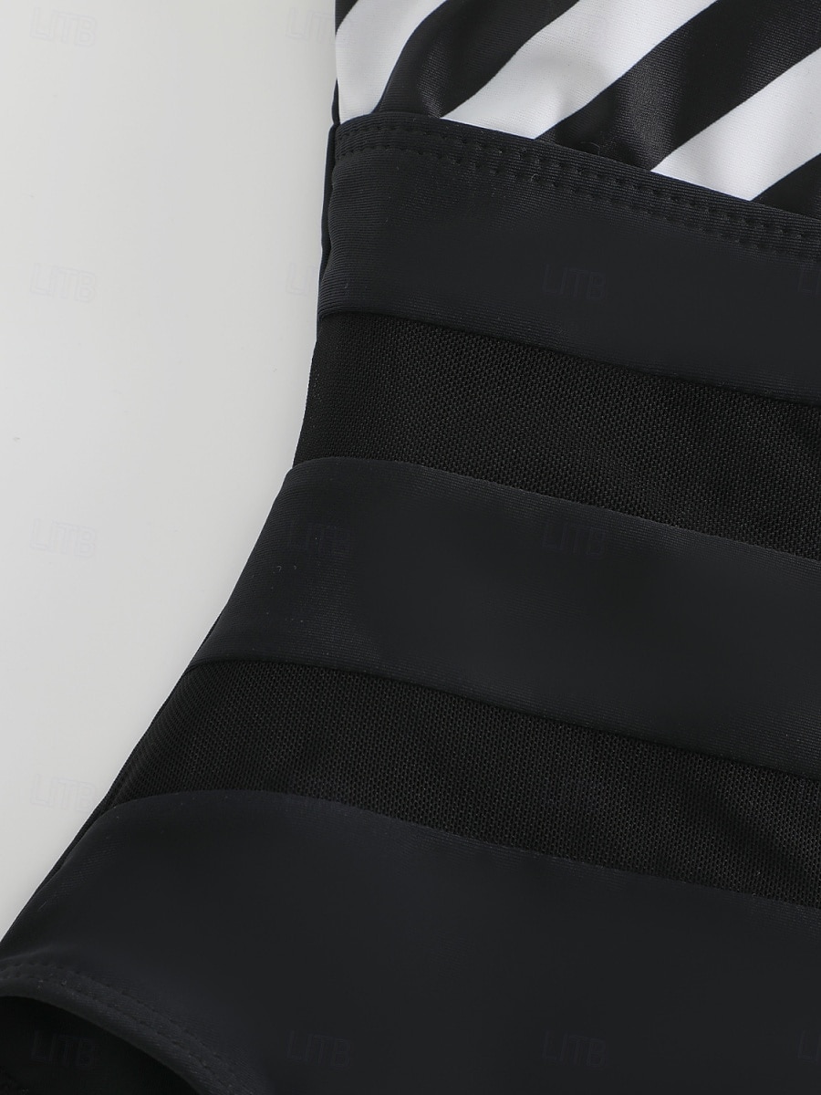 Damen Einteiler Badeanzug sexy Cutout Farbenblock Monokini Bauchkontrolle Hoher Bund Schlank Rückenkonzipiert Urlaub Strandbekleidung Gestreifter Halterhals Ärmellose Badeanzüge 2026 - $22.99 –P8