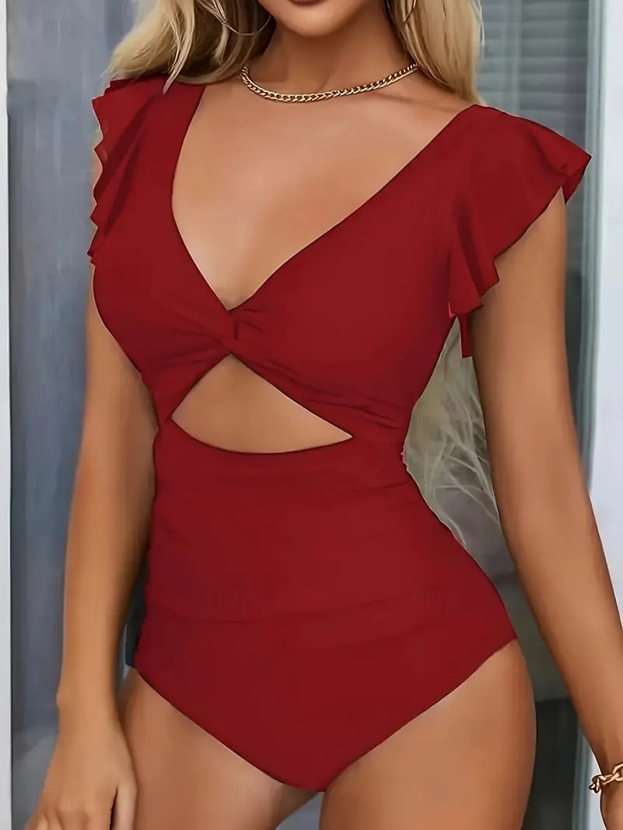 Dámské jednolité plavky zeštíhlující s řasením sexy s výřezem monokini s kontrolou břicha vysokým pasem štíhlé bez zad elegantní na dovolenou jednobarevné s V výstřihem bez rukávů 2026 - $25.99 –P11