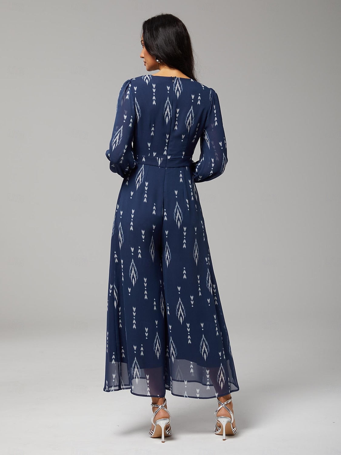 tuta da donna in chiffon verde stampato, gamba larga, scollo a V, cintura in vita, elegante, distinguersi, destinazione, ospite di matrimonio, quotidiano, vacanza, casual, primavera estate autunno del 2026 a $159.99 –P6