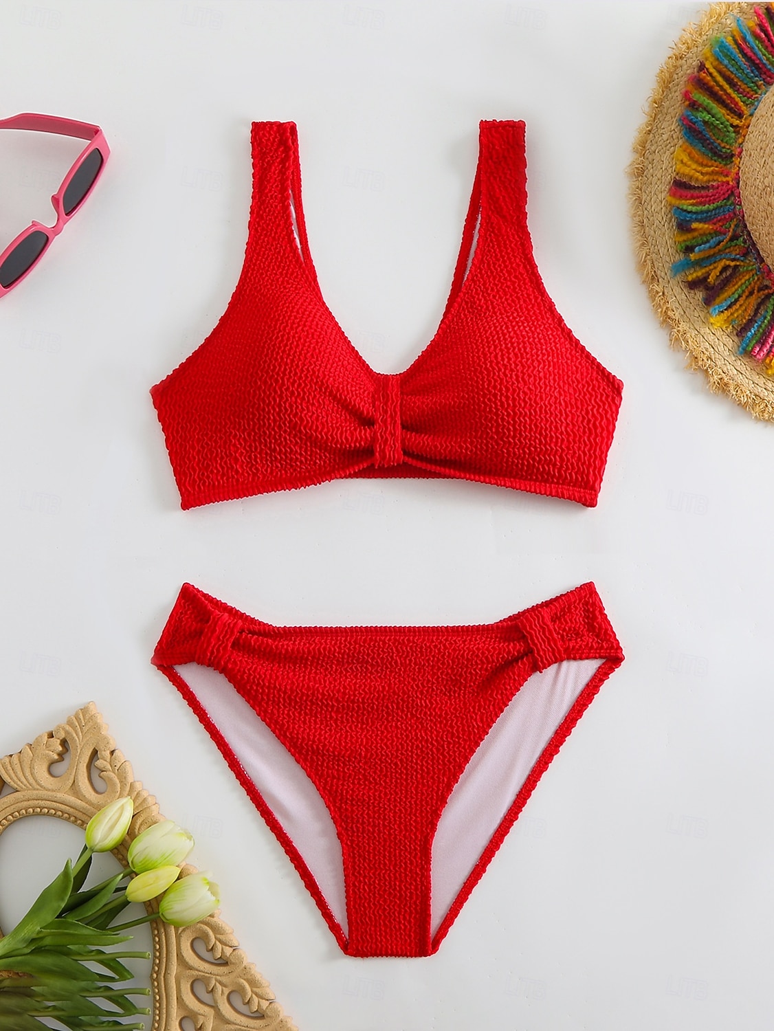 Γυναικείο Μπιikinι 2 Κομμάτια Μαγιό Ραφές Κάτω Κερκίδα Slim Χωρίς Πλάτη Διακοπές Ρούχα Παραλίας Μονοχρωμία V Λαιμός Αμάνικο Μαγιό 2026 - $8.49 –P5