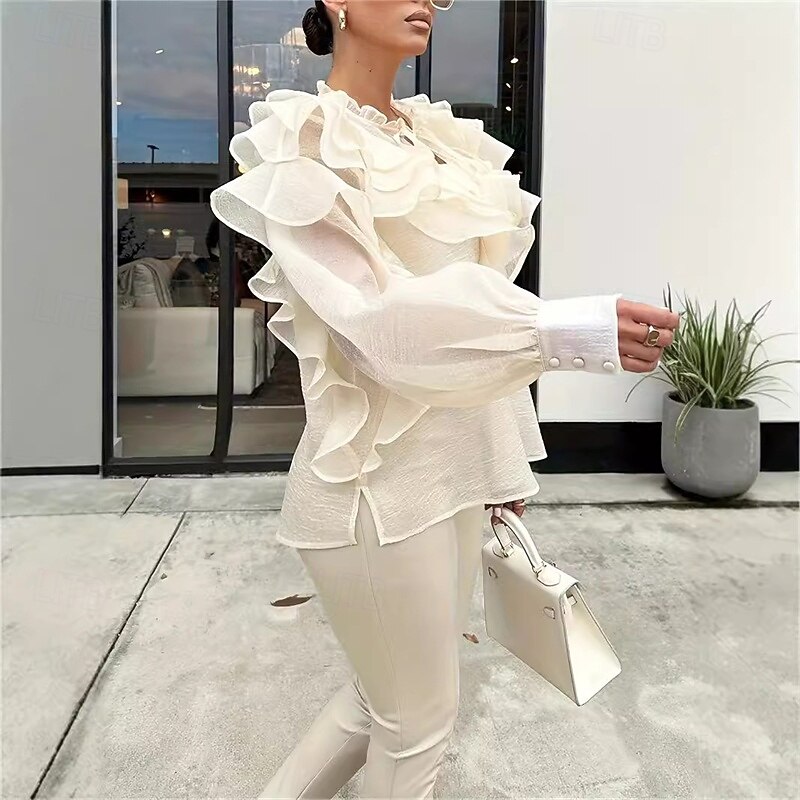 Pentru femei Bluză Topuri imbracate Topuri fluide Zdrobit Cu Șiret Bufantă Culoare solidă Simplu Elegant Epocă Drăguţ Manșon Lung Stil Nautic Topuri obișnuite Zilnic Muncă Concediu Galben Var 2026 - $26.99 –P3