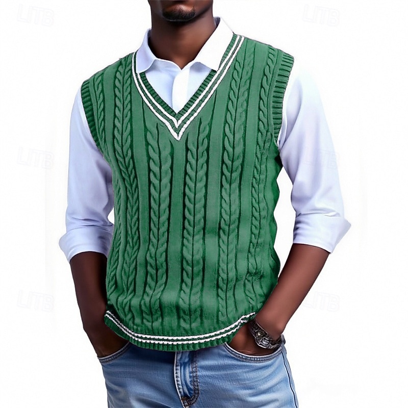 Per uomo Gilet Maglione elegante Maglione Maglione a maglia A Coste Maglia Top Regolari Lavorato a maglia A righe Scollo a V Moda Casual Vacanza Abbigliamento quotidiano Abbigliamento Senza maniche del 2026 a $26.99 –P3