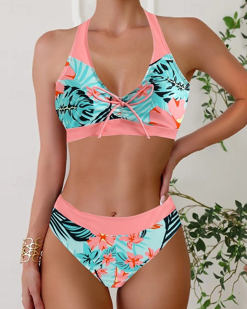 Per donna Costumi da bagno Due pezzi Birichino Costume da bagno Senza schiena Vacanza Abbigliamento da Spiaggia Floreale All'americana Senza Maniche Costumi da bagno del 2026 a $22.99 –P1