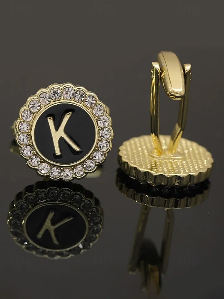 Комплект из мужского зажима для галстука, запонок и булавки для лацкана из сплава – элегантный черно-золотой дизайн с кристаллами, персонализированный 26 инициалами, идеальный подарок для официальных мероприятий и делового дресс-кода 2026 - $11.99 –P8