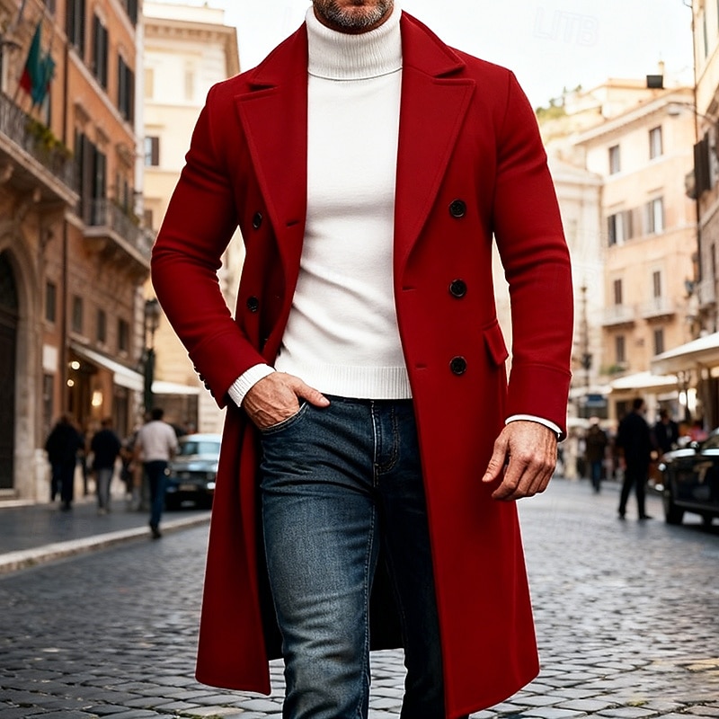 Homme Manteau d'Hiver Manteau Trench-Coat Long Trench-coat Extérieur Occasionnel Automne Hiver Polyester Chaleur Thermique Vêtements d'extérieur Vêtement Tenue Classique Uni Avec Poches Col à Revers de 2026 ? $45.99 –P8