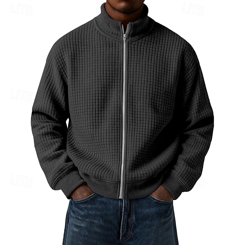 Men's Sweatshirt Waffle Sweatshirt Full Zip Sweatshirt Wine Standing Collar Plain Zip Up Textured Casual Daily Sports & Outdoor Streetwear Cool Sportswear Spring &  Fall Clothing Apparel Hoodies 2026 - $28.99 –P4
