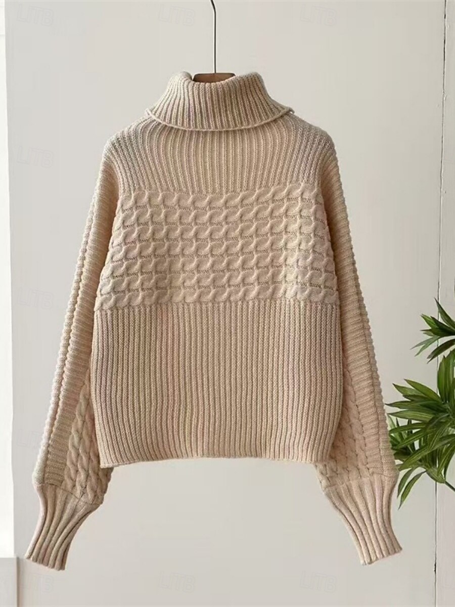 Damen Pullover Lässig Weich Einfarbig Gerippt Rollkragen Gestrickt Langarm Normale Oberteile Stricken Outdoor Täglich Wochenende Schwarz Weiß Herbst Winter 2025 - $23.99 –P3