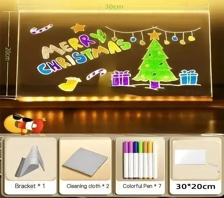 LED-es jegyzettábla színekkel, világító akril üzenőtábla, világító szárazon törölhető tábla masszív állvánnyal, interaktív fénnyel ellátott jegyzettábla, ötletgeneráló fehér tábla 2025 - $14.99 –P2