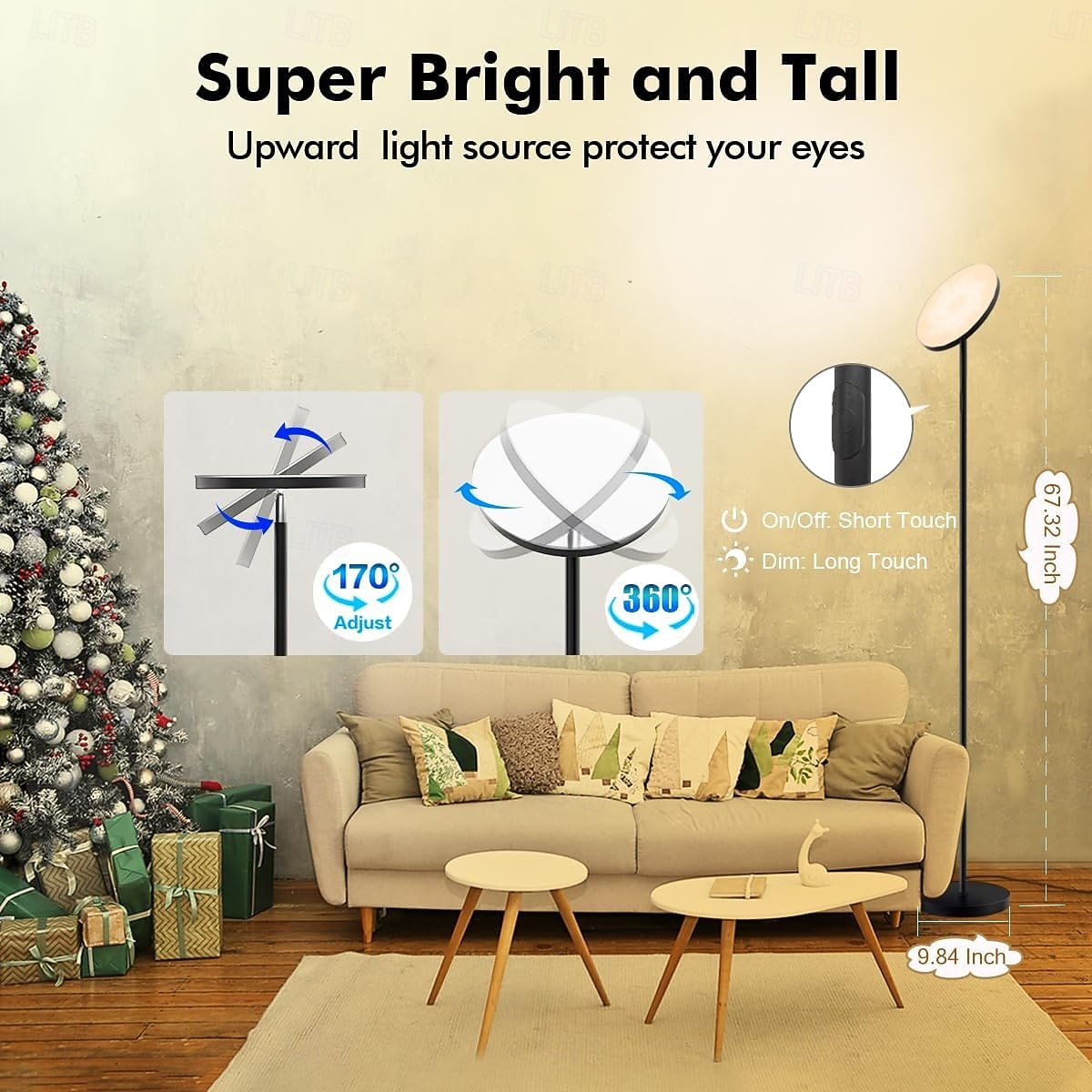 Умный светодиодный напольный светильник RGBW, работает с пультом дистанционного управления Alexa и Google Home по Wi-Fi, современный, высокий, сверхяркий, 2000 лм, смена цветов &торшер Sky с 2025 - $242.19 –P7