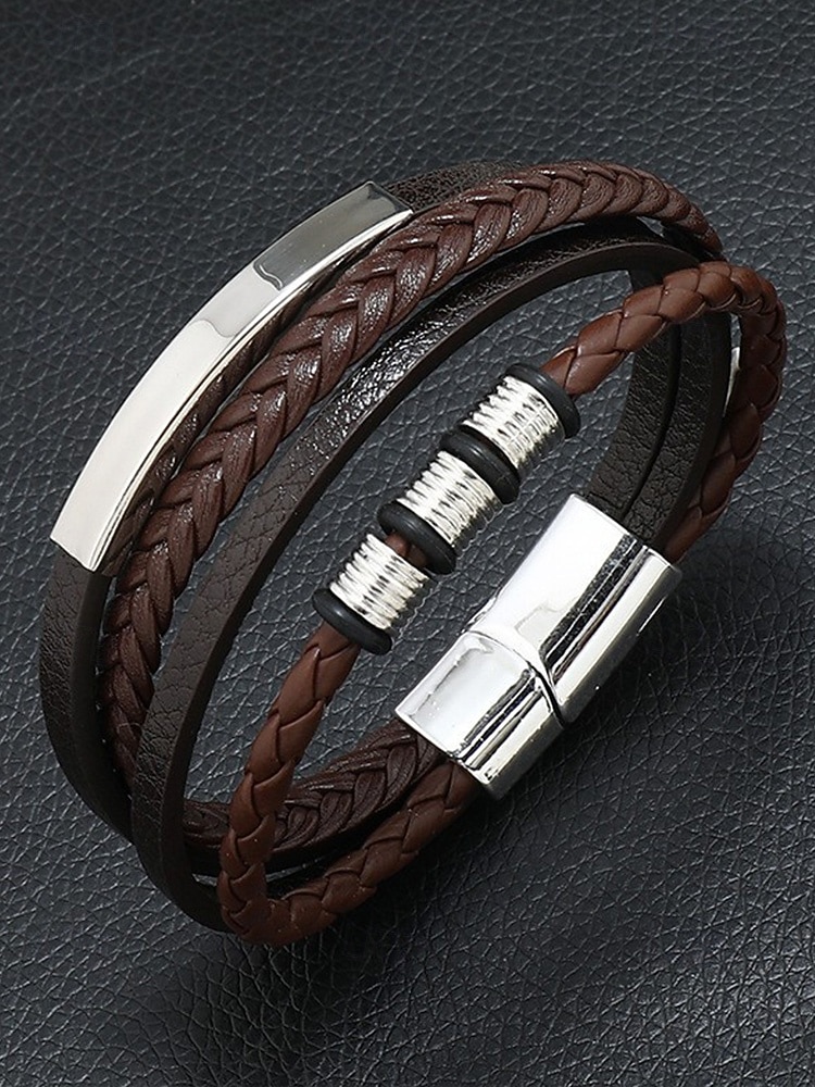 Men's faux leather alloy multi-layer magnetic braided bracelet, Stylish and durable, Suitable for casual wear and special occasions. 2025 - $9.99 –P6
