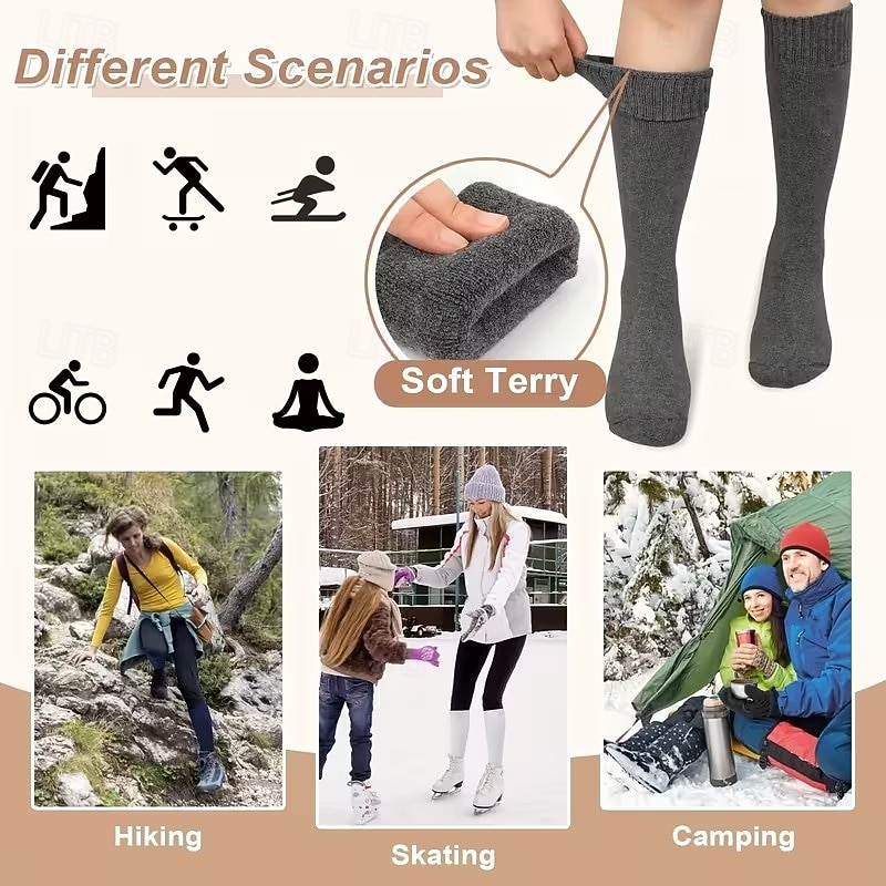 4 ζευγάρια γυναικείες θερμικές κάλτσες πάνω από το γόνατο, χοντρές, μαλακές, ζεστές χειμωνιάτικες μακριές κάλτσες για κρύο καιρό, ζεστές, casual κάλτσες μέχρι το γόνατο για πεζοπορία, σκι και 2026 - $19.99 –P7