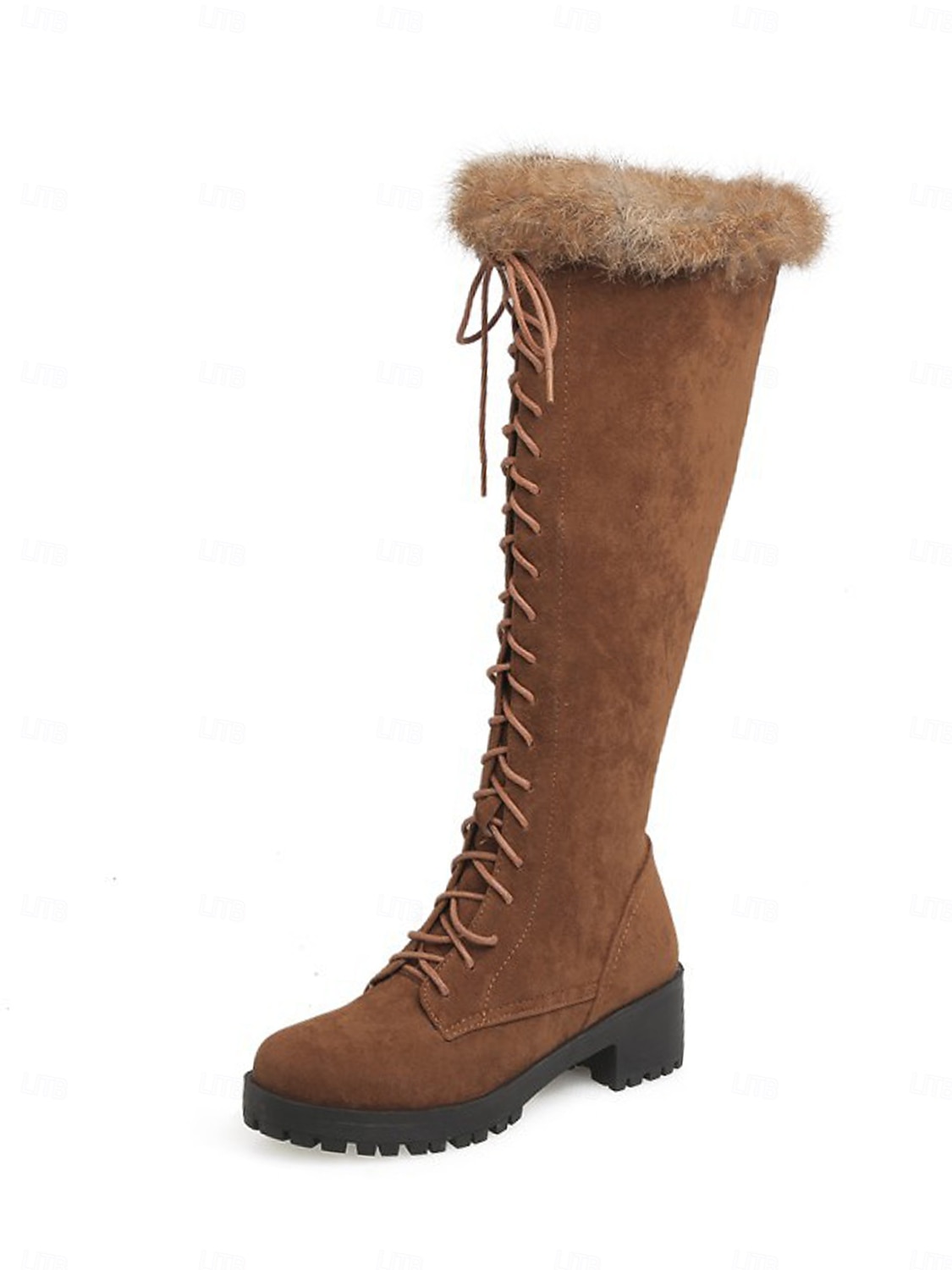 Women's Brown Lace-Up Fur Lined Boots - Knee-High Winter Boots with Warm Faux Fur Collar for Outdoor Snow and Holiday Wear 2026 - $64.99 –P7