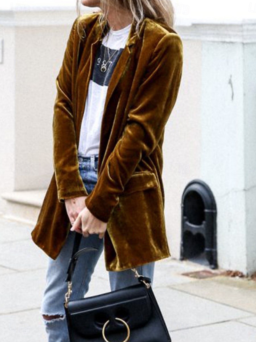 Damen Freizeitjacke Samtblazer Bequem Atmungsaktiv Tasche Lässig Einfach Urlaub Straße Lässig Alltagskleidung Offene Vorderseite Regulär Umlegekragen Normale Passform Langarm Oberbekleidung Blau 2025 - $33.99 –P2