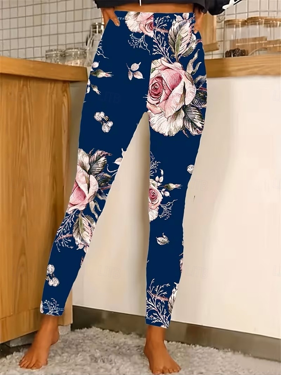 Women's Leggings Cozy Leggings Vacation Casual Full Length High Waist Floral Printing Comfortable Stretchy Casual Daily Vacation Navy Black Yellow Fuchsia Summer Spring Fall Regular Fit 2026 - $19.99 –P5