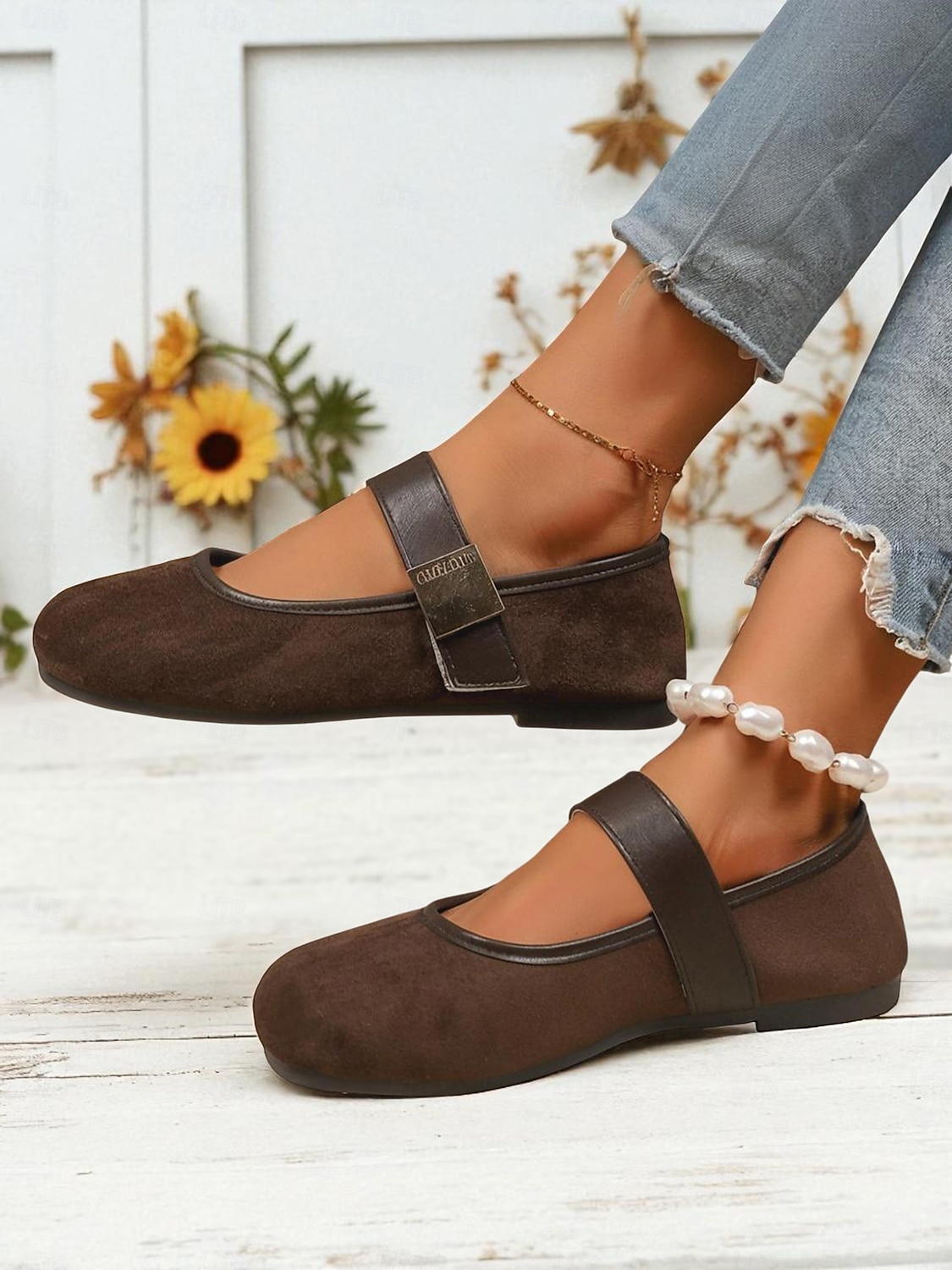 scarpe basse larghe da donna in stile mary jane marroni – scarpe a piedi nudi in pelle scamosciata marrone con punta tonda e fibbia, comode calzature basse retrò per l'ufficio e gli outfit casual del 2026 a $24.99 –P4