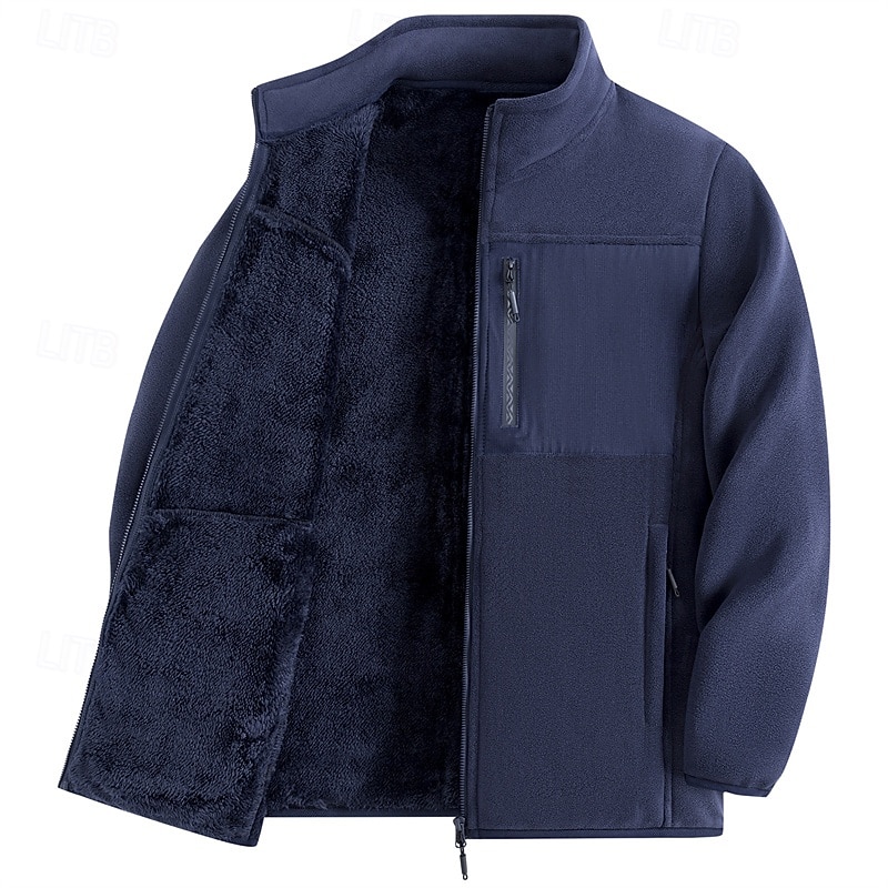 Voor heren Winterjack Fleecejack Vrijetijdsjas Vakantie Dagelijks Thermisch Warm Zak Fleece Herfst winter Effen Modieus Streetwear Opstaand Normaal Zwart Rood Khaki Leger Groen Donkerblauw Jacks 2026 - $41.99 –P20